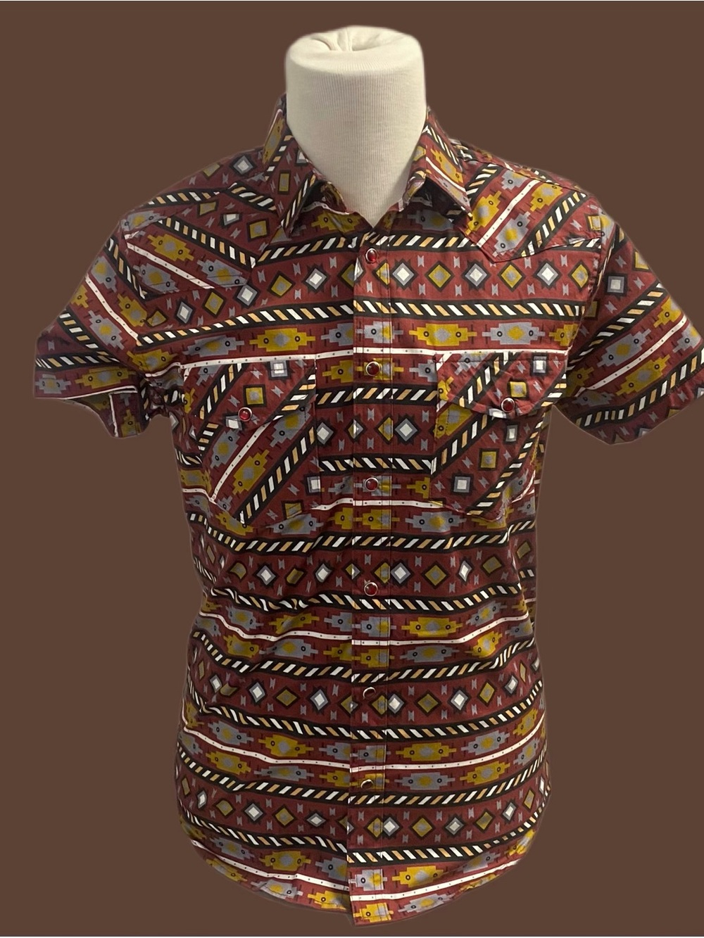 Men's Montero Short-Sleeve Geometric Dress Shirt in Red & Yellow